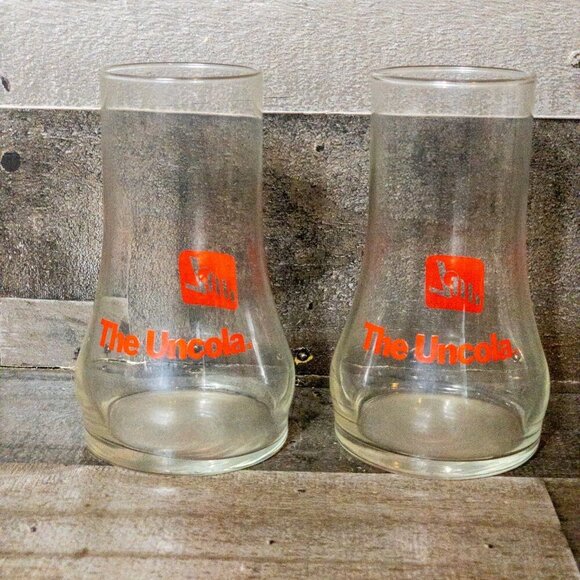 VINTAGE 7-UP THE UNCOLA UPSIDE DOWN DRINING GLASSES SET OF 2 RETRO GLASSWARE - Picture 3 of 4